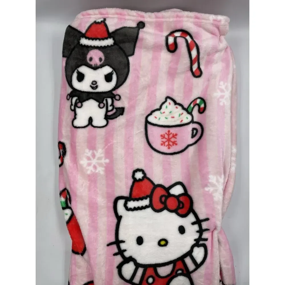 Hello Kitty Kuromi My Melody Pink Christmas Candy Cane & Cocoa Silk Touch Throw